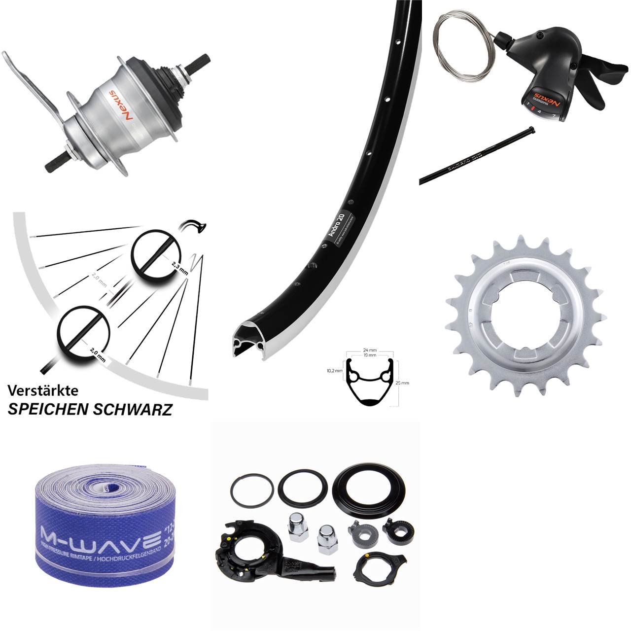 Hinterrad Shimano Nexus 7 Gang Rücktritt 28 Zoll Ryde Andra20