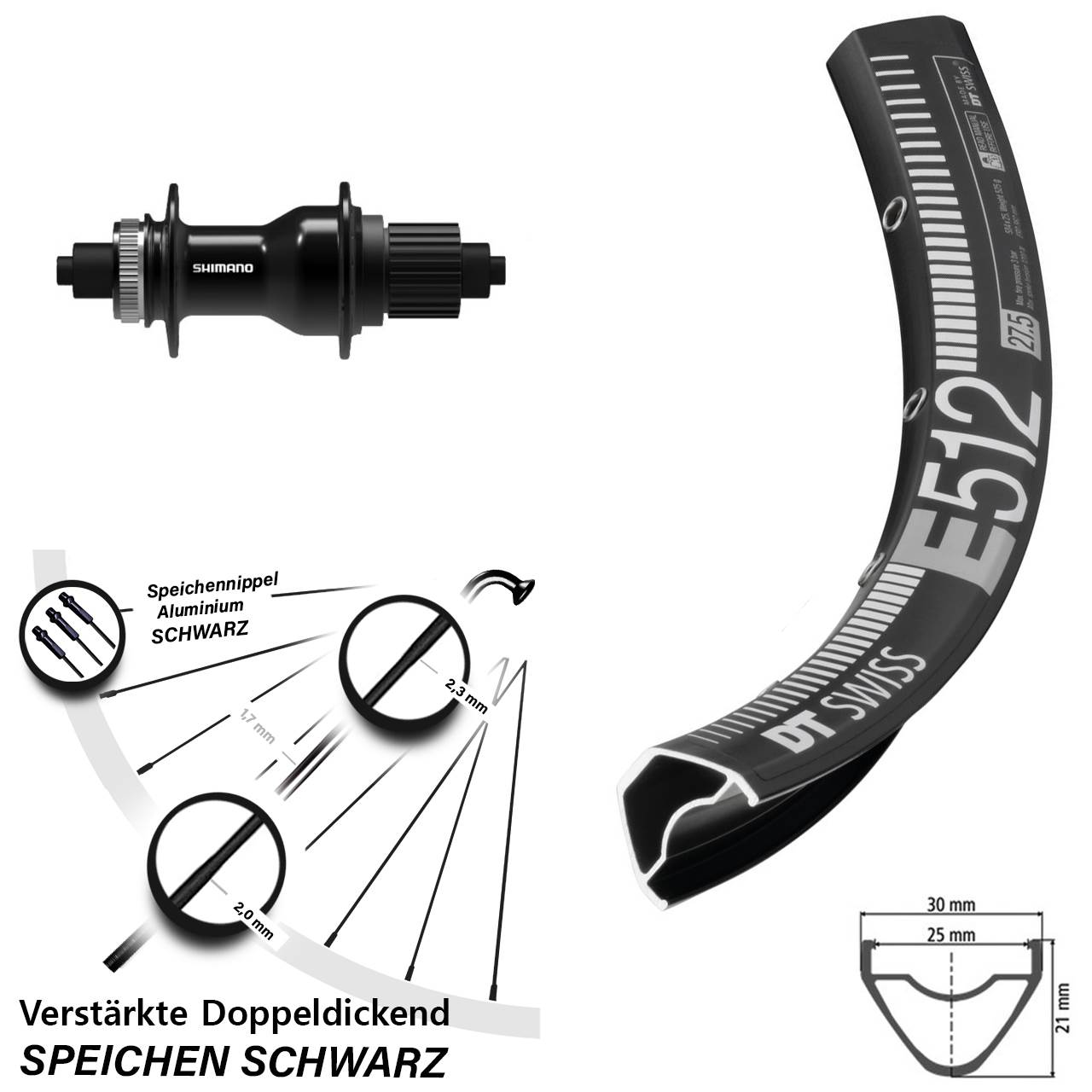 DT Swiss E512 Shimano FH-QC500 27,5 Zoll Disc Laufrad QR Micro Spline