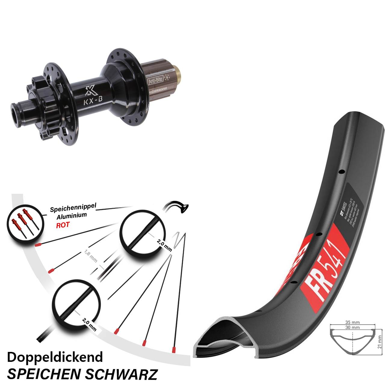 29 Zoll DT Swiss FR 541 KX-B Boost Disc Hinterrad 12x148 8-11 fach