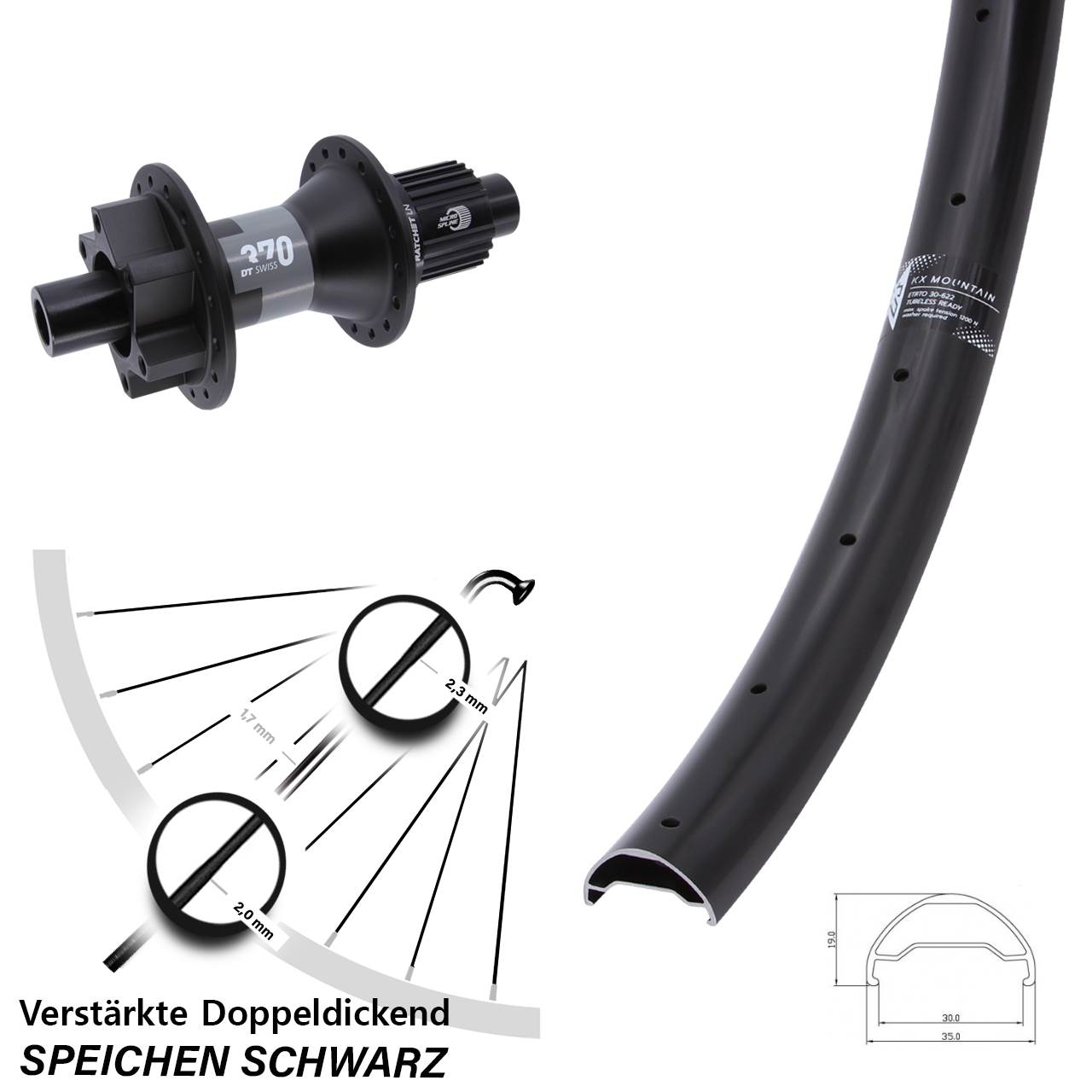 Disc Laufrad 12x142 29 Zoll KX Mountain DT Swiss 370 Shimano Micro Spline