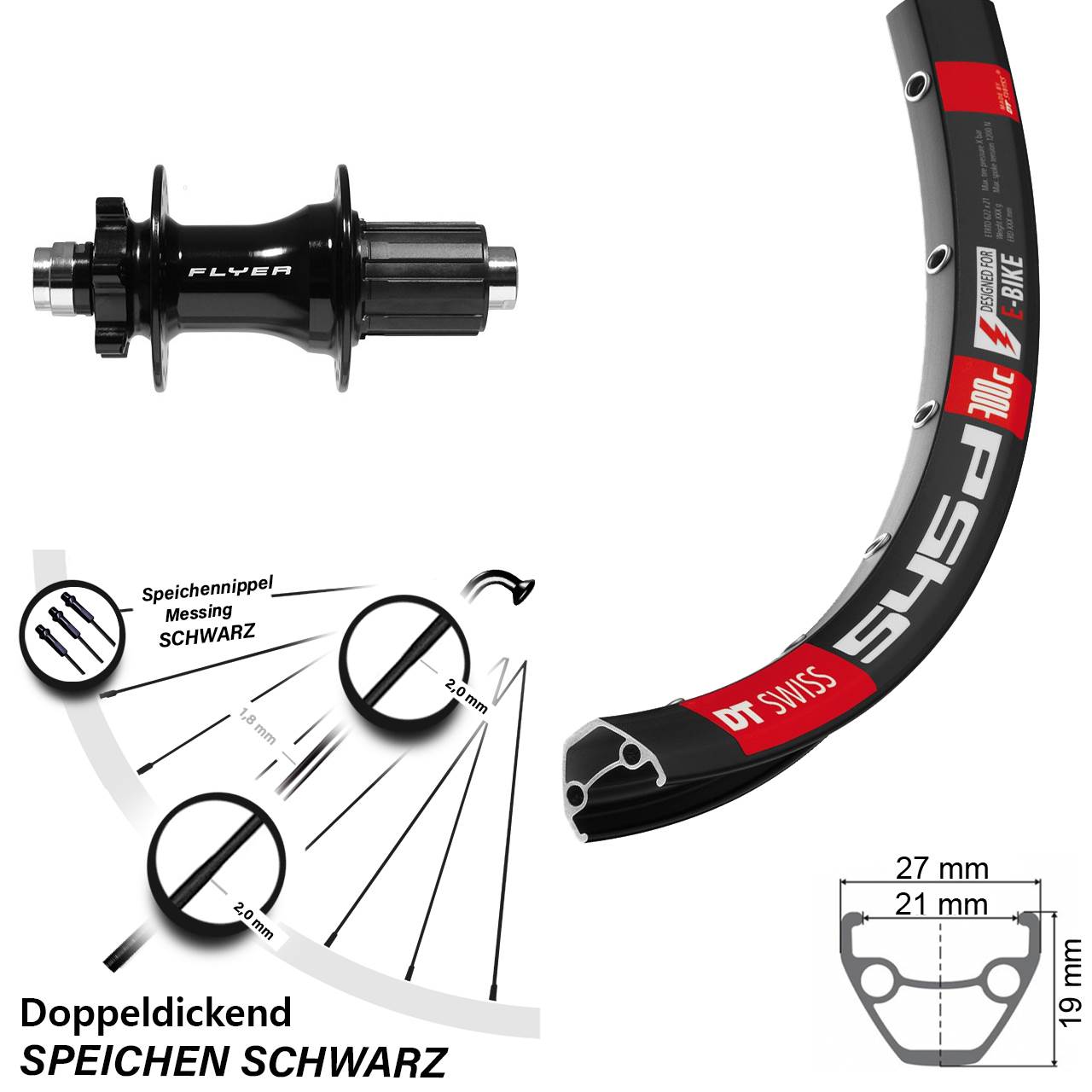 schwarzes 28-29 Zoll Laufrad DT Swiss 545 mit Formula DHT-142 Nabe