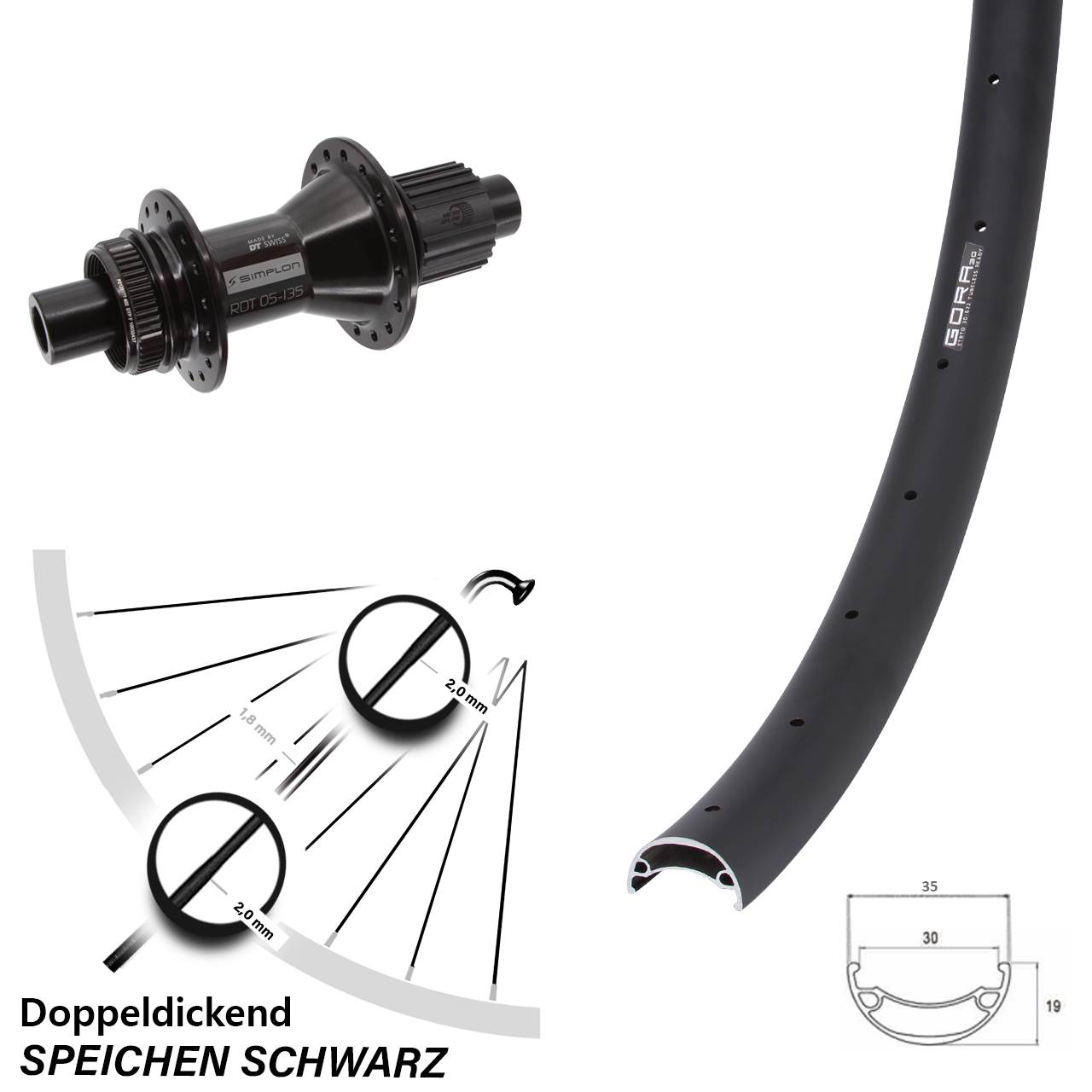 Centerlock Hinterrad 29 Zoll Gora 30 DT Swiss 370 Hybrid Shimano Micro Spline 12x142