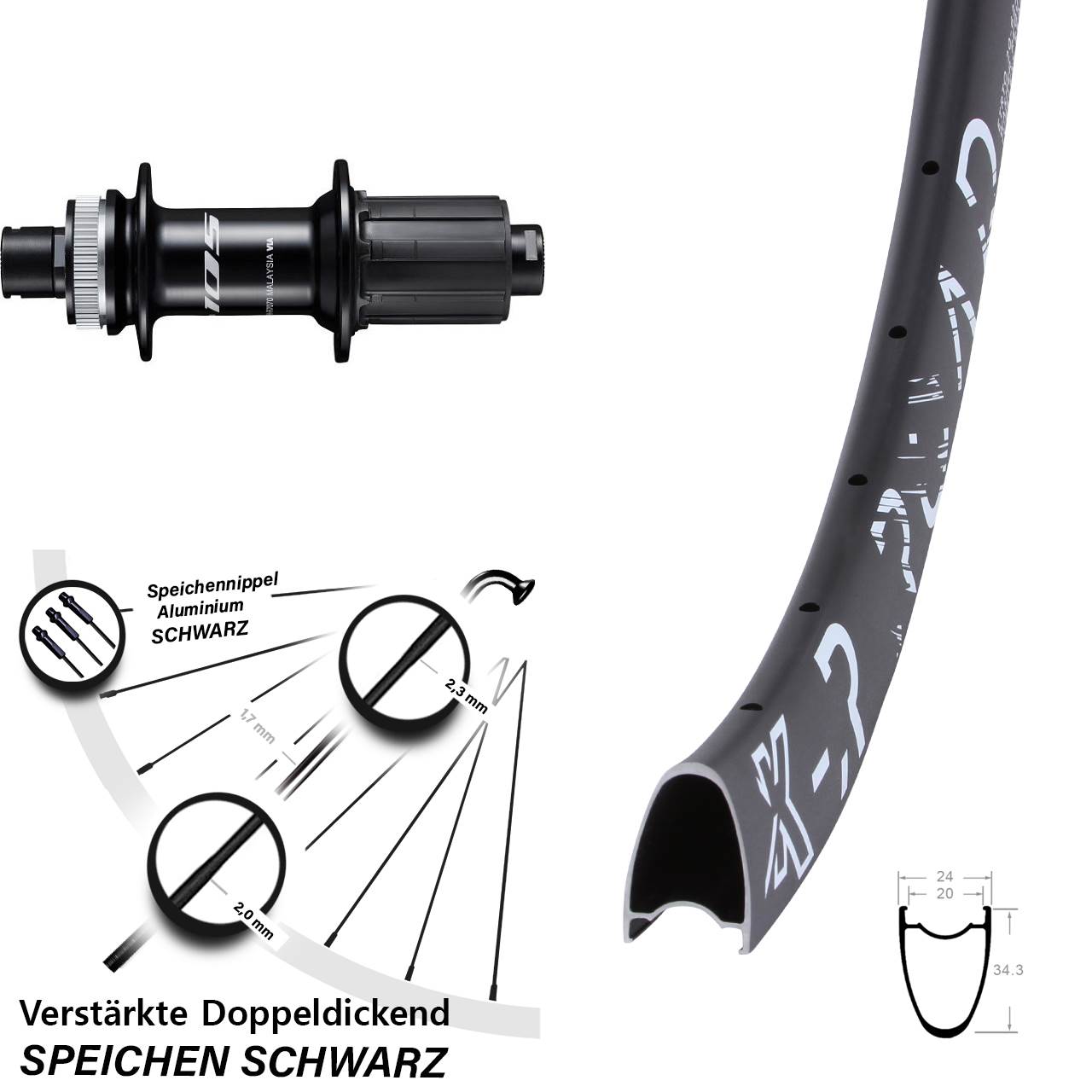 KX-R Road Shimano 105 28 Zoll Hinterrad Centerlock 12x142 8-12 fach HG