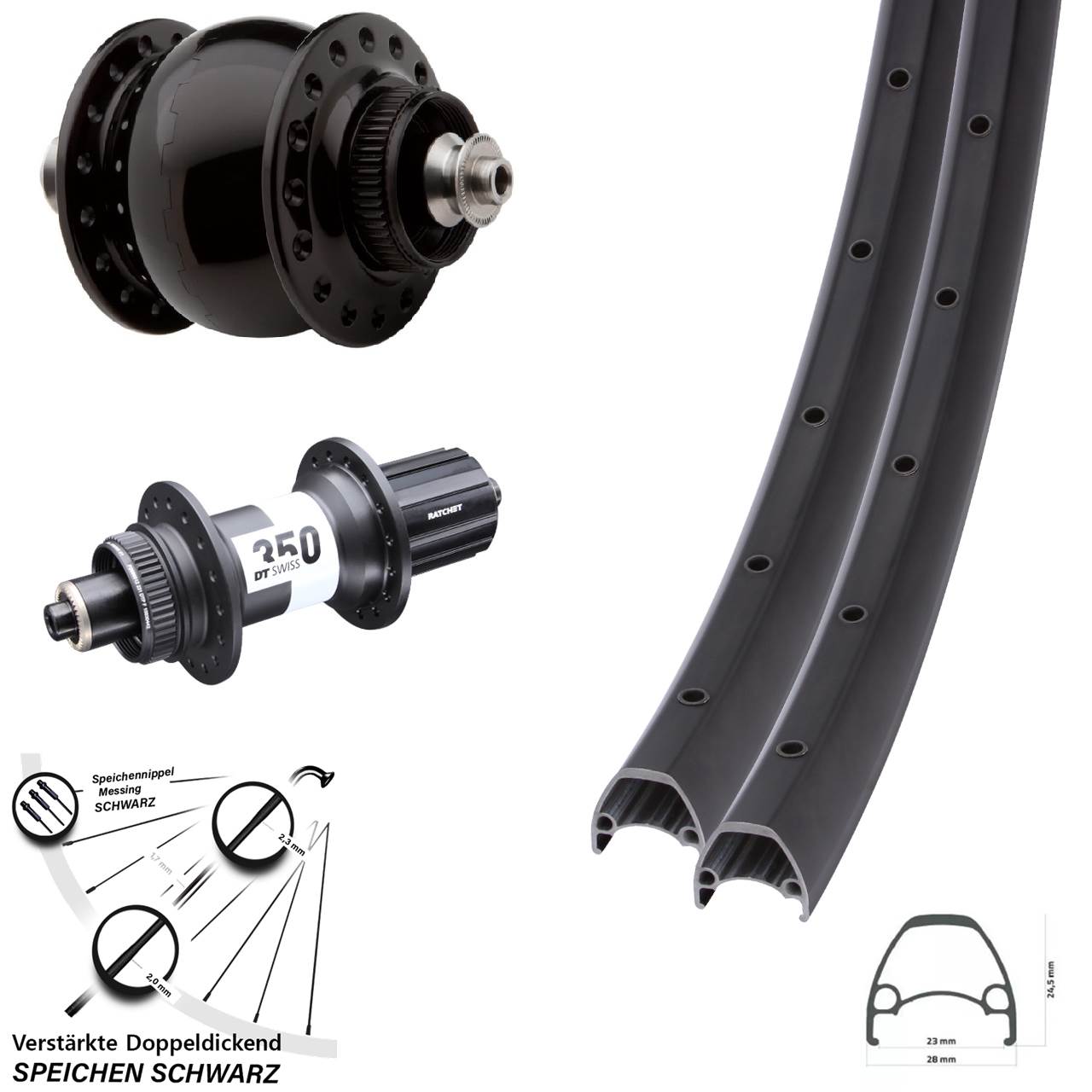 28 Zoll Ambrosio Sport DT Swiss 350 SONdelux Laufradsatz Disc QR 8-11 fach