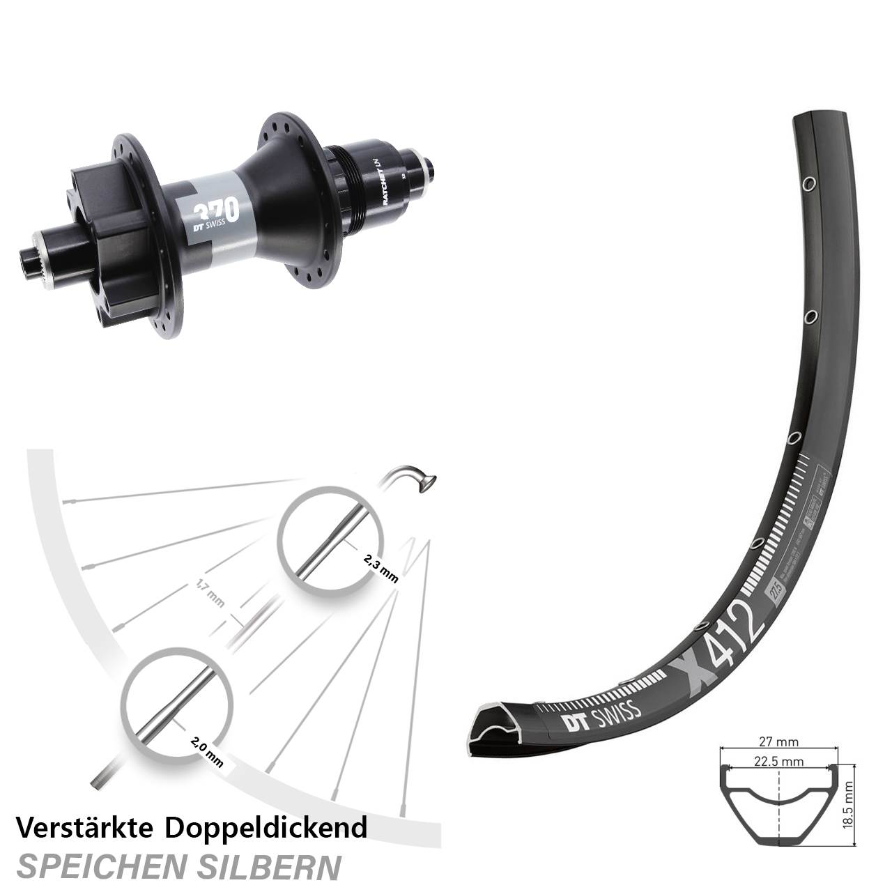 29 Zoll Hinterrad für Schnellspanner DT Swiss X 412-370 XD 11-12 fach