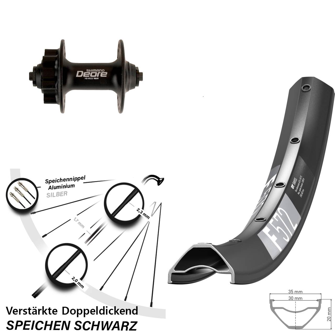 Vorderrad 6-Loch 650B DT Swiss F572 Shimano Deore für Schnellspanner