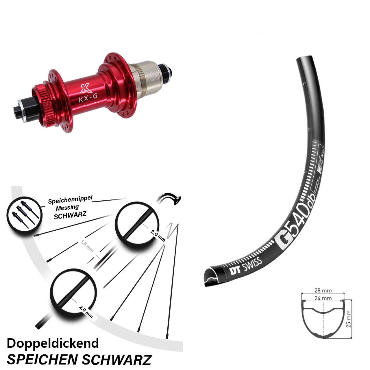 DT Swiss G540 KX-G rot XD-R 29 Zoll Disc Hinterrad für Schnellspanner