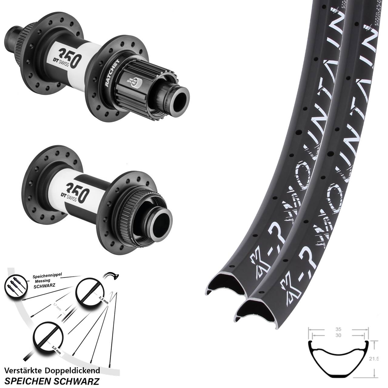 Laufrad-Satz 15x110 12x148 29 Zoll KX-R Mountain DT Swiss 350 Ratchet 36 Micro Spline