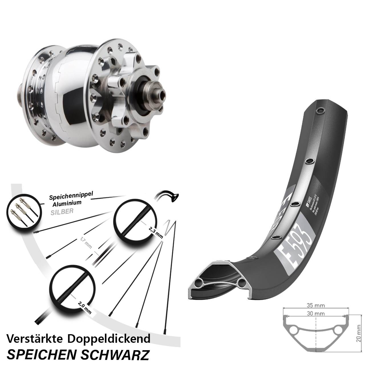 Disc Nabendynamolaufrad für Schnellspanner 29 Zoll DT Swiss E 593 SON 28