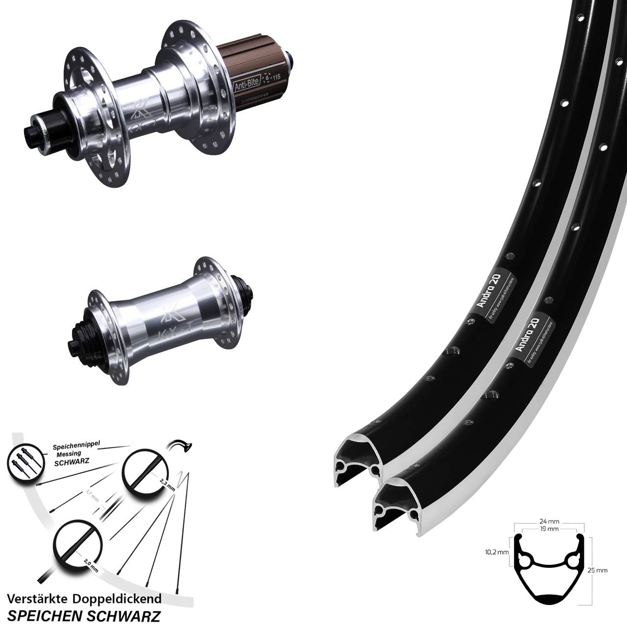 28 Zoll Ryde Andra 20 KX-T 4 Kugellager Laufradsatz QR 8-12 fach