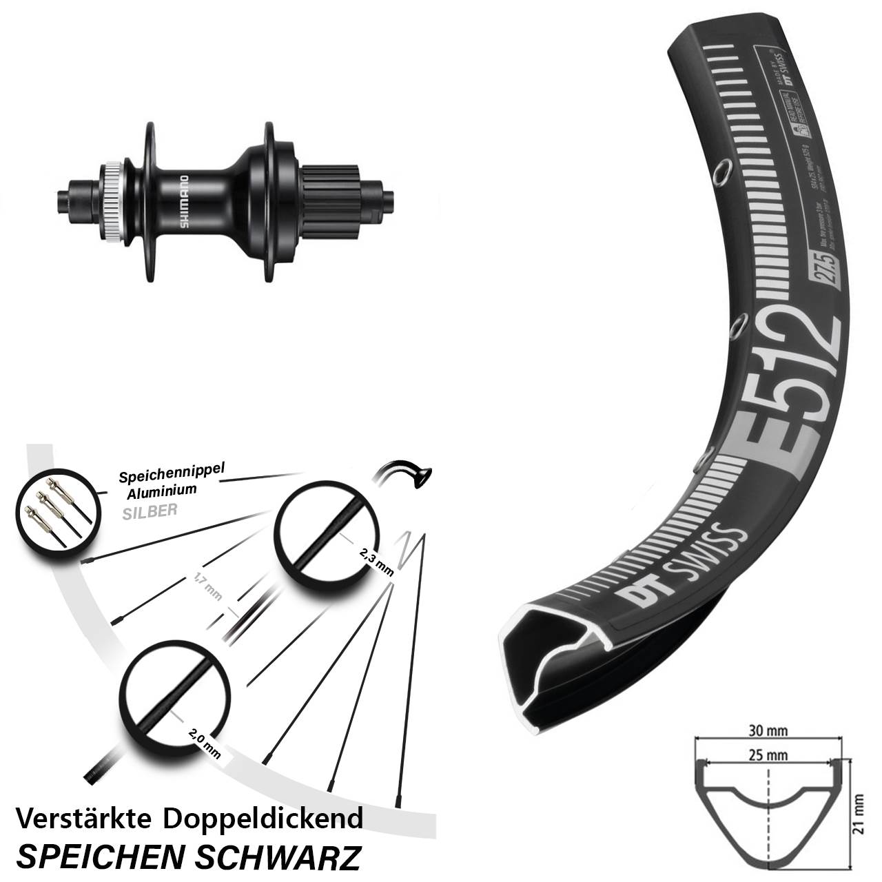 Hinterrad Centerlock QR 27,5 Zoll DT Swiss E512 Shimano FH-MT500 Micro Spline
