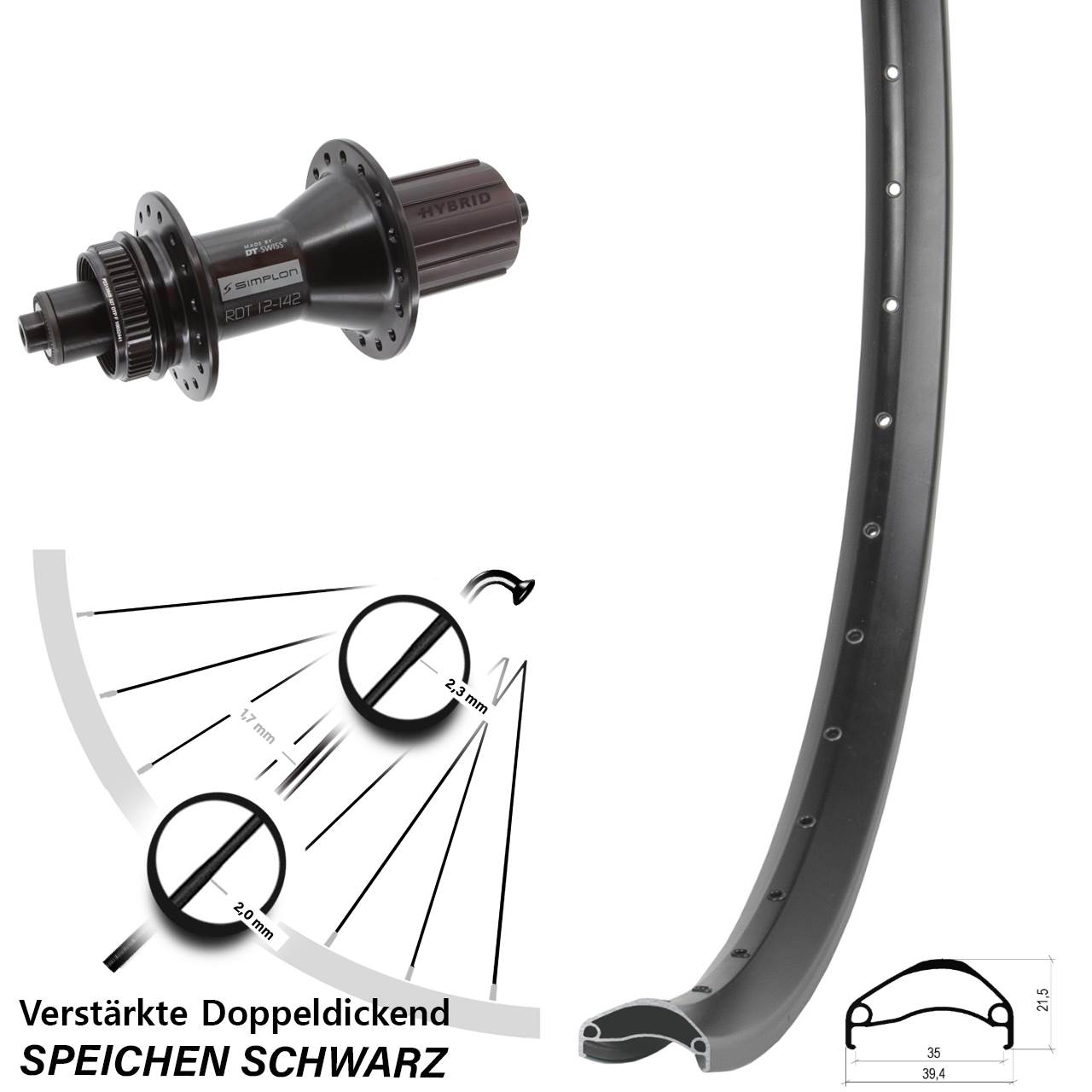 Centerlock Hinterrad 27,5 Zoll Ambrosio E35 DT Swiss 370 Hybrid 8-11 fach HG QR