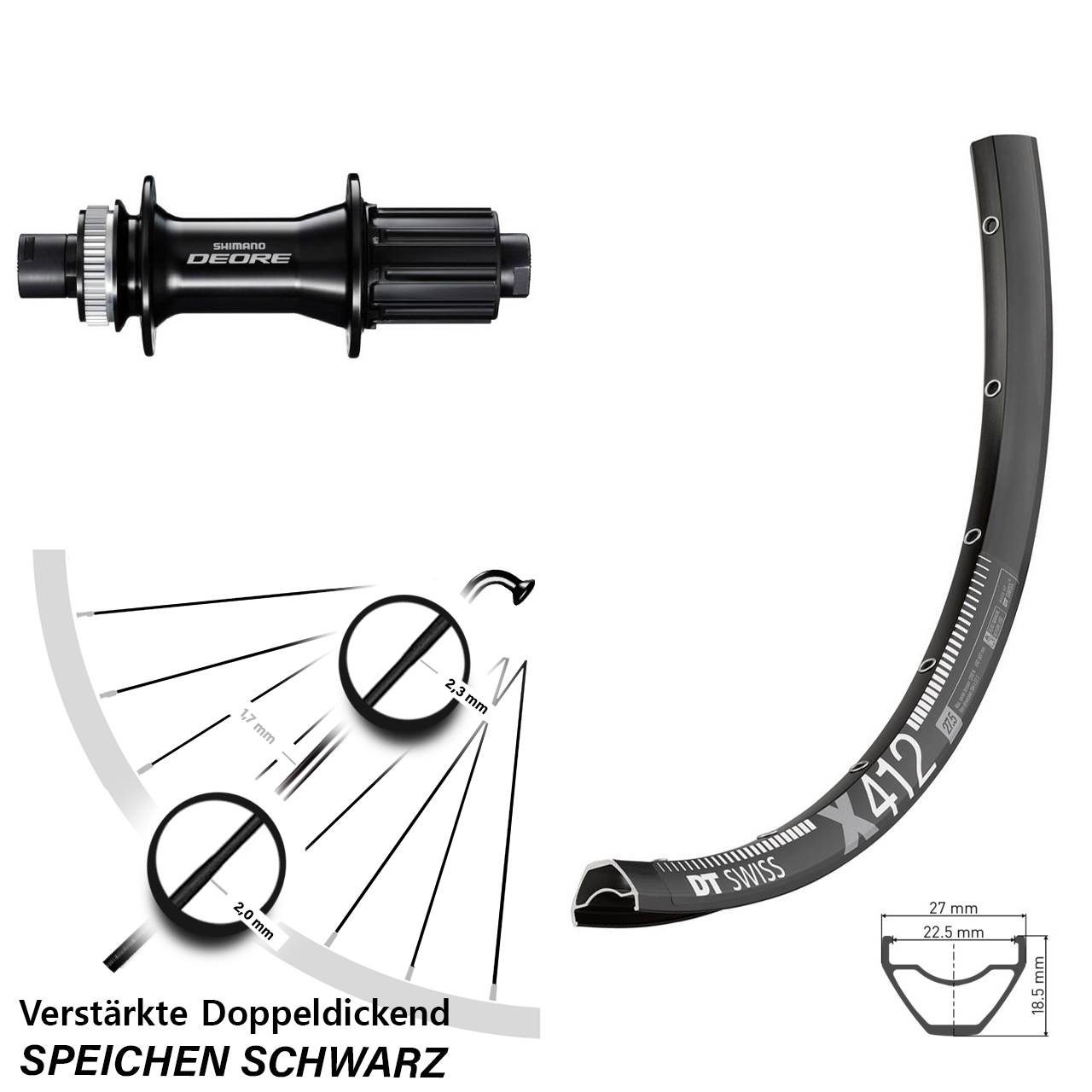 Disc Hinterrad 12x148 29 Zoll DT Swiss X412 Shimano Deore FH-M6010-B 8-11 fach HG