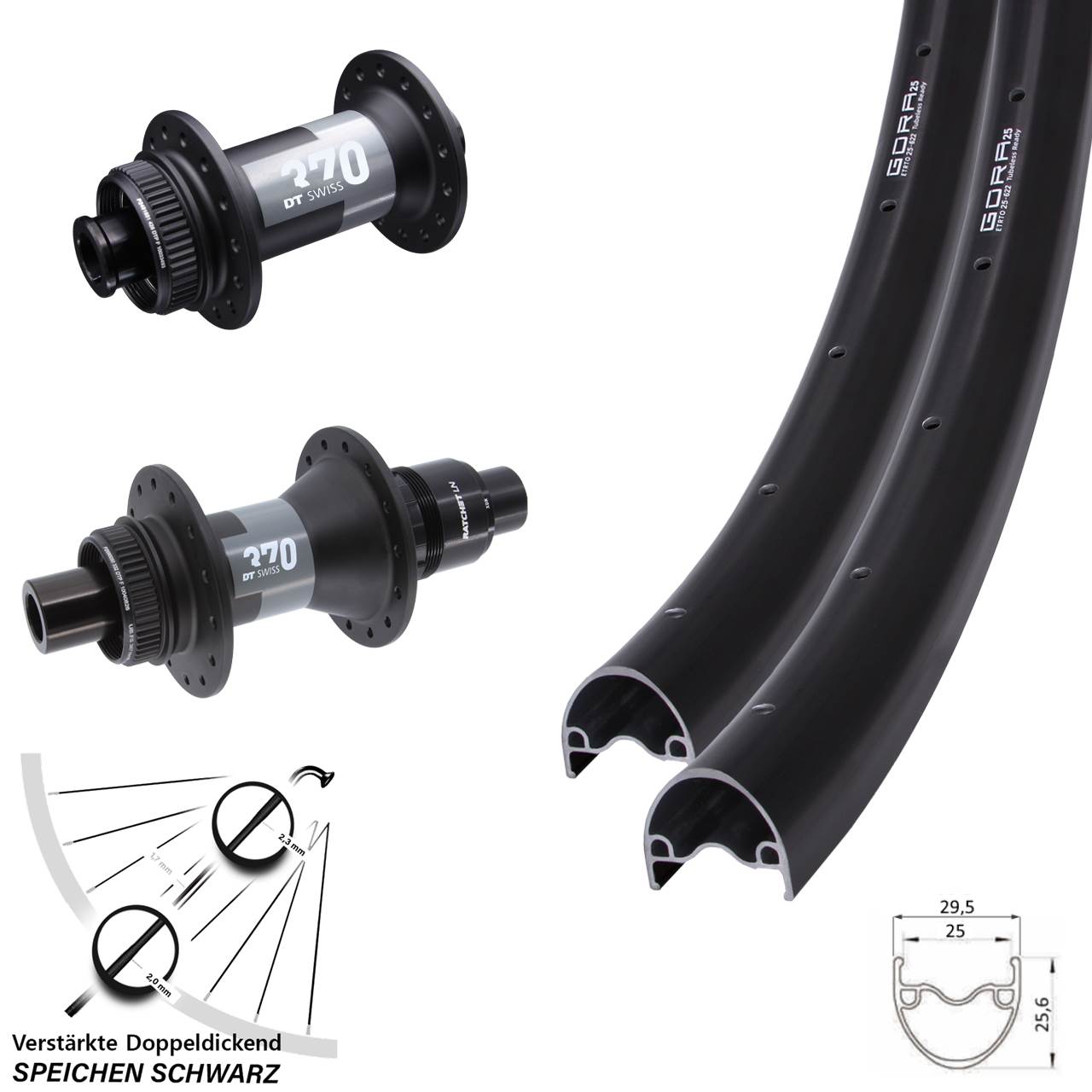 Laufradsatz Centerlock 12x100/142 29 Zoll Gora 25 DT Swiss 370 SRAM XDR