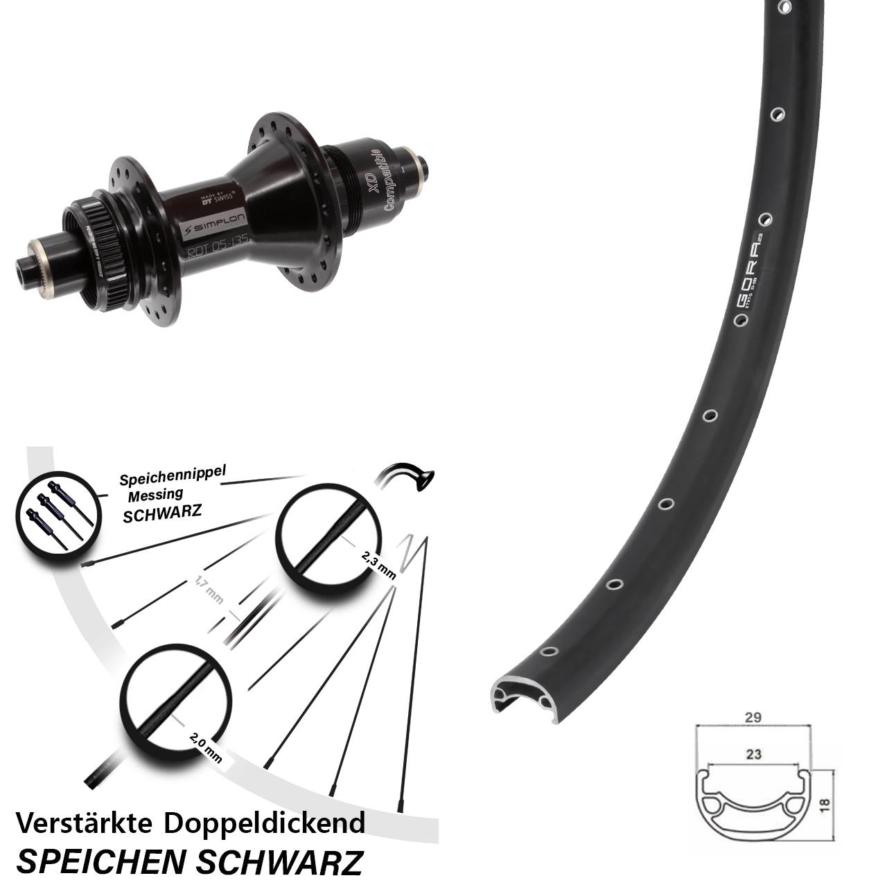 Gora 23 DT Swiss 370 29 Zoll Centerlock Hinterrad für Schnellspanner XD