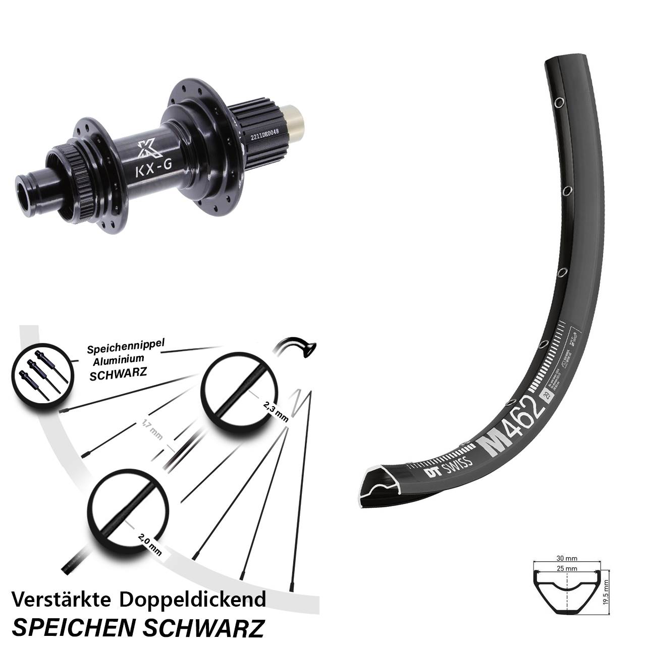 DT Swiss M 462 KX-G Steckachse 27,5 Zoll Hinterrad Centerlock 12x142 Micro Spline