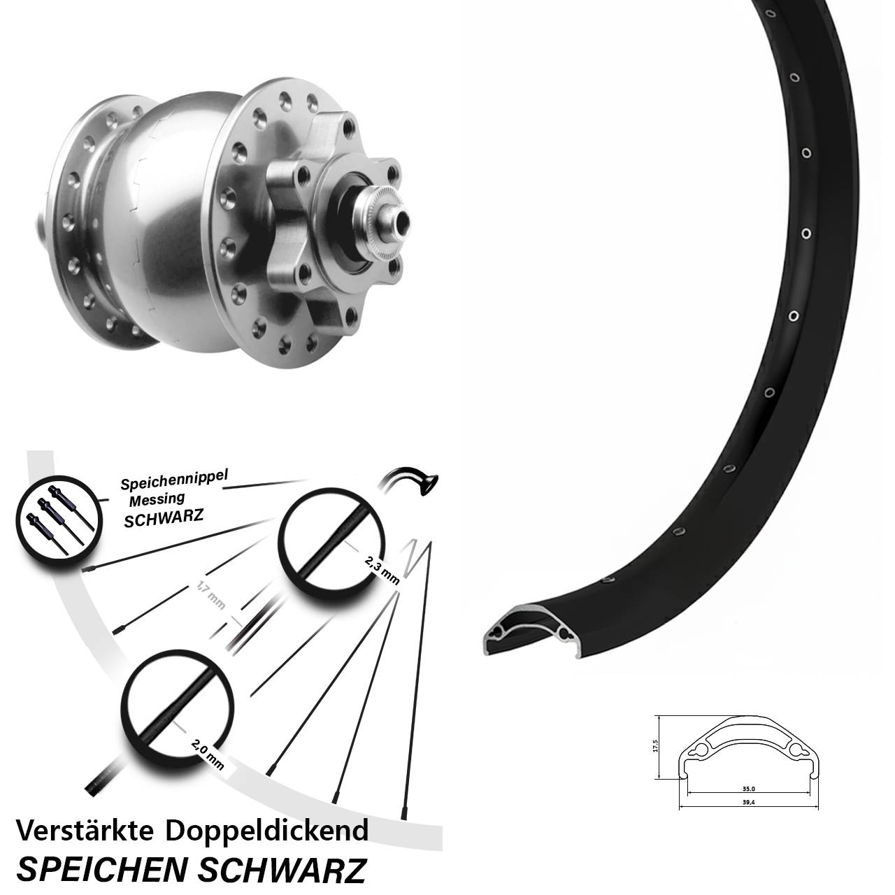 29 Zoll Ryde Disc 35 SON 28 silbern Vorderrad mit Nabendynamo QR