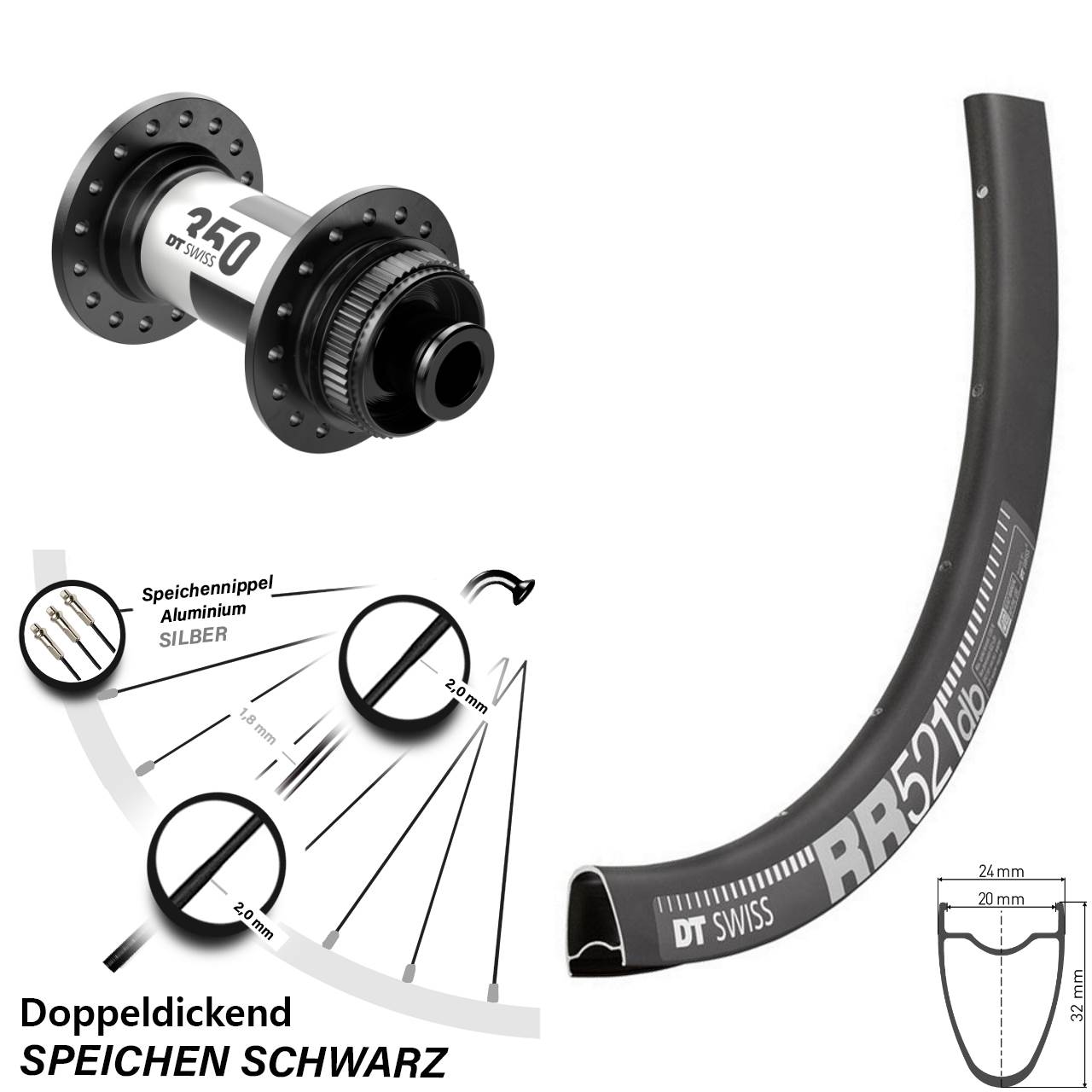 Laufrad 28 Zoll DT Swiss RR521 Disc-350 12x100 Centerlock