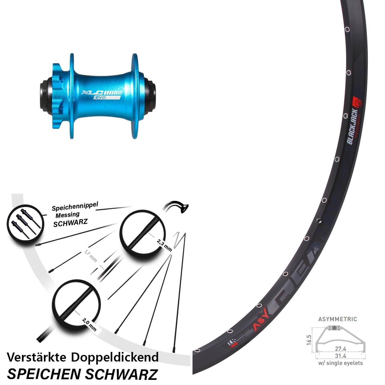 6-Loch Vorderrad 15x100 27,5 Zoll Rodi Ready 27 XLC blau