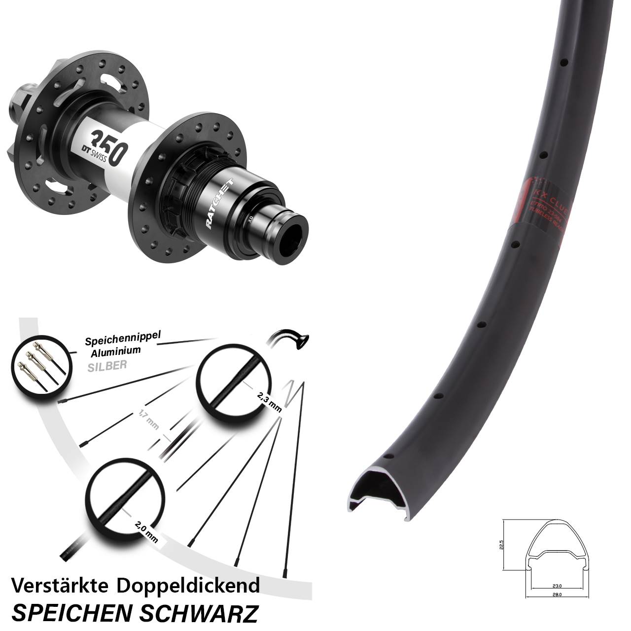 KX Clue DT Swiss 350 28 Zoll Hinterrad 6-Loch 12x148 SRAM XD