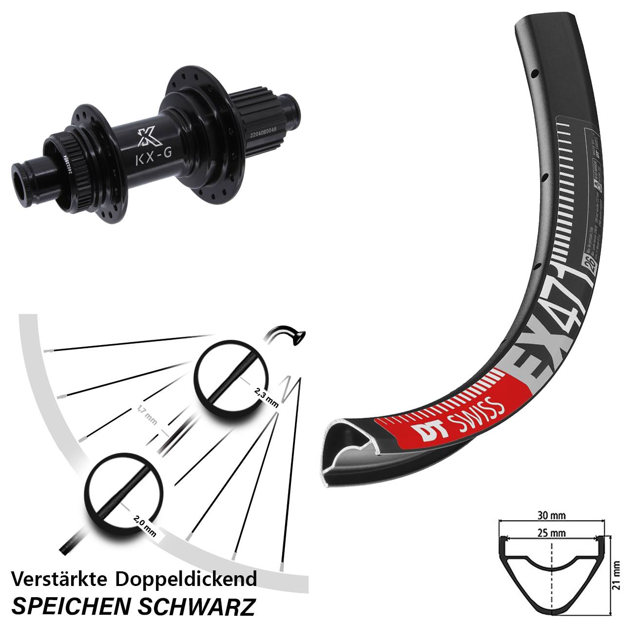 DT Swiss EX 471 KX-GS verstärkt 27,5 Zoll Hinterrad Centerlock 12x142 Micro Spline