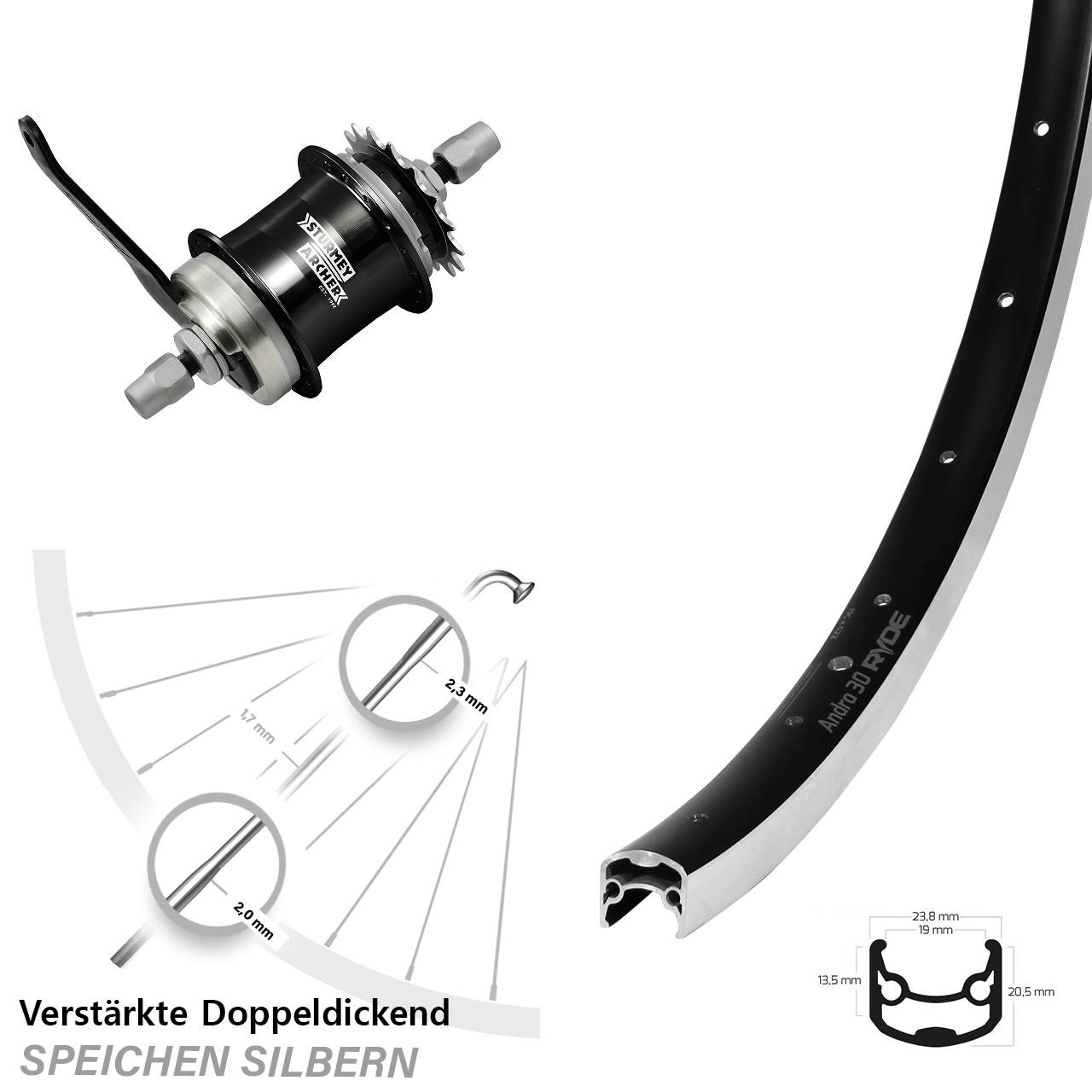 28 Zoll Hinterrad Ryde Andra 30 Sturmey Archer S1C Rücktritt