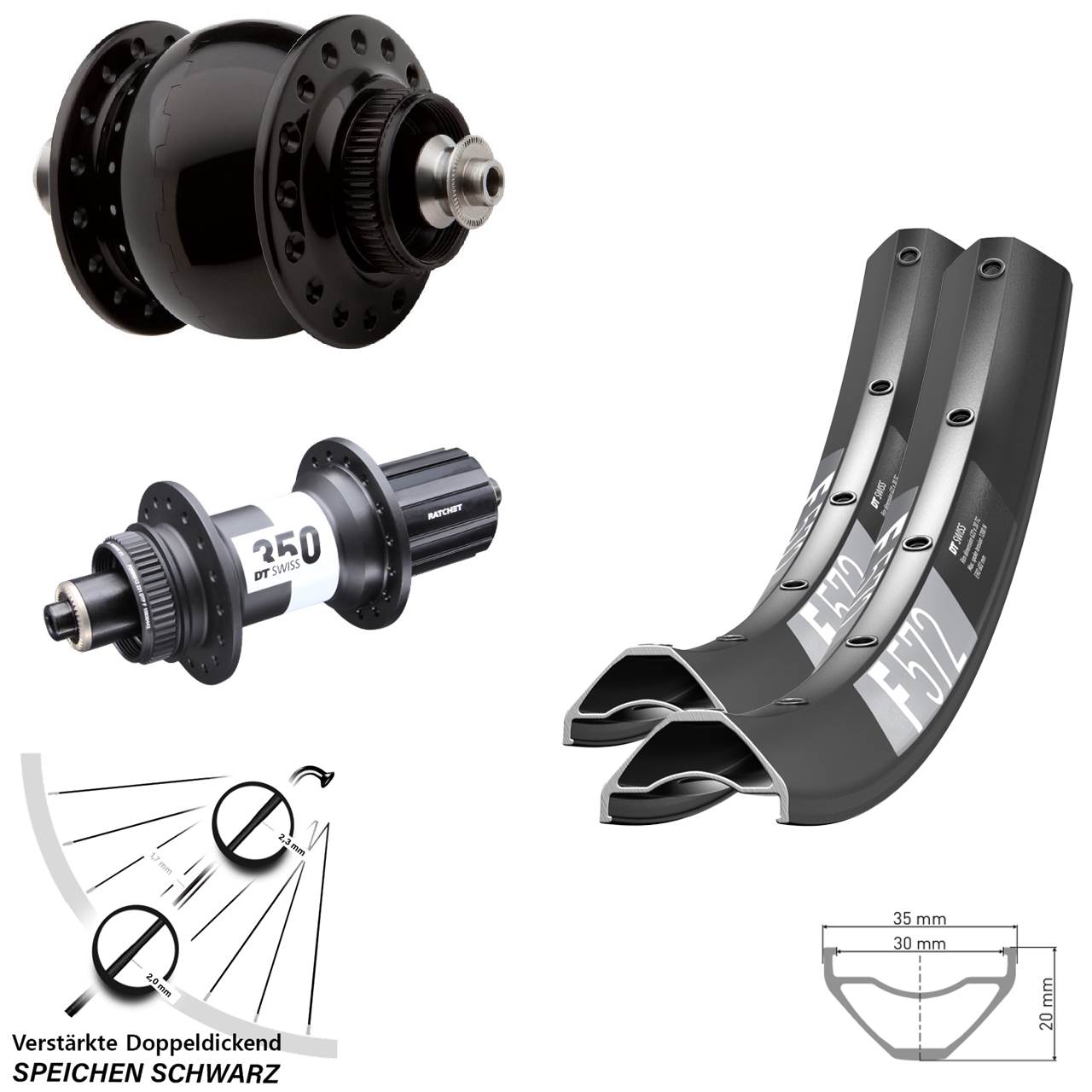 27,5 Zoll DT Swiss F572 350 SON 28 Centerlock Laufradsatz QR 8-11 fach HG