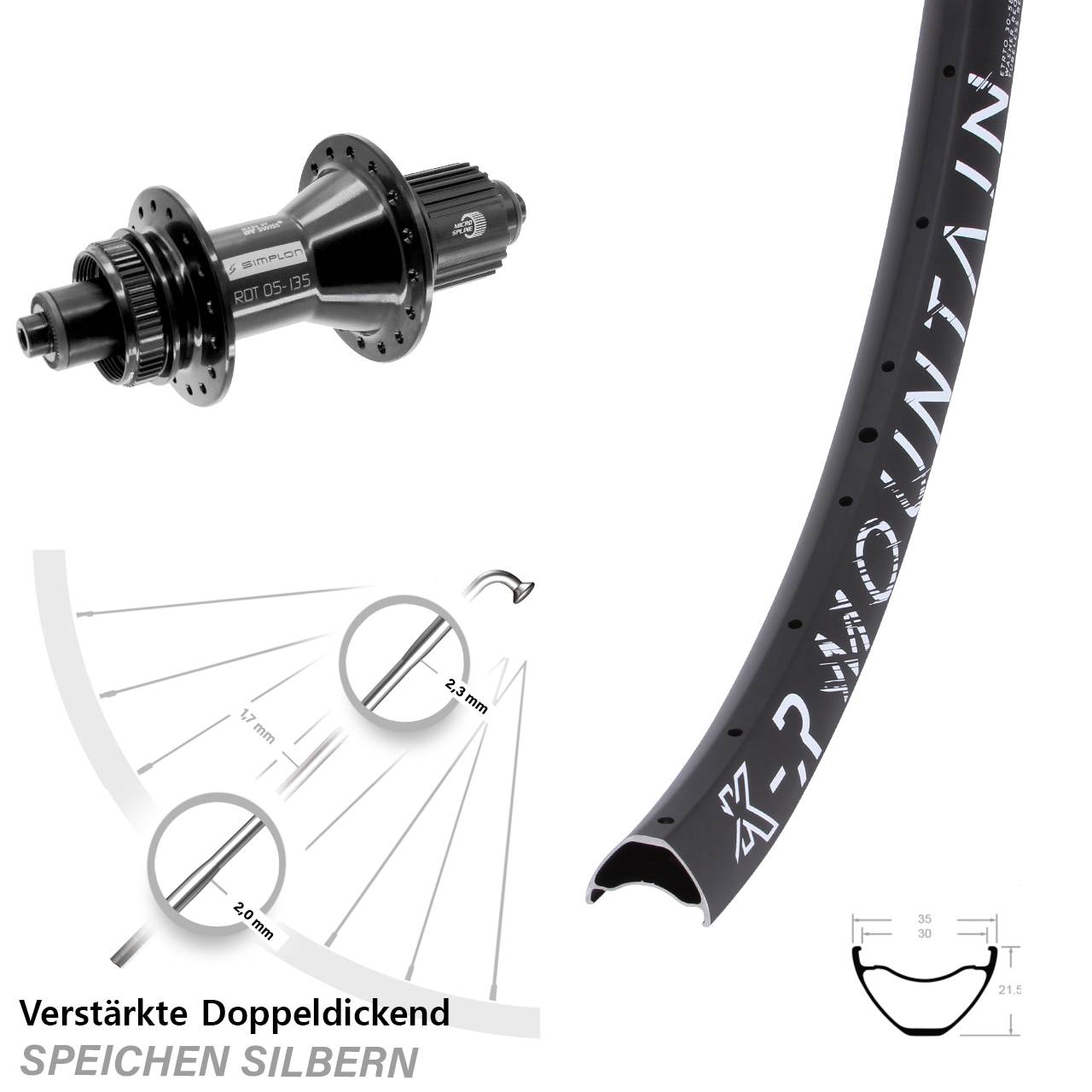 Disc Laufrad QR 29 Zoll KX-R Mountain DT Swiss 370 Hybrid Shimano Micro Spline