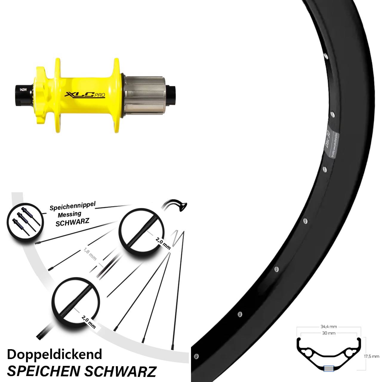 29 Zoll Hinterrad Ryde Disc 30 XLC gelb 8-11 fach 12x142