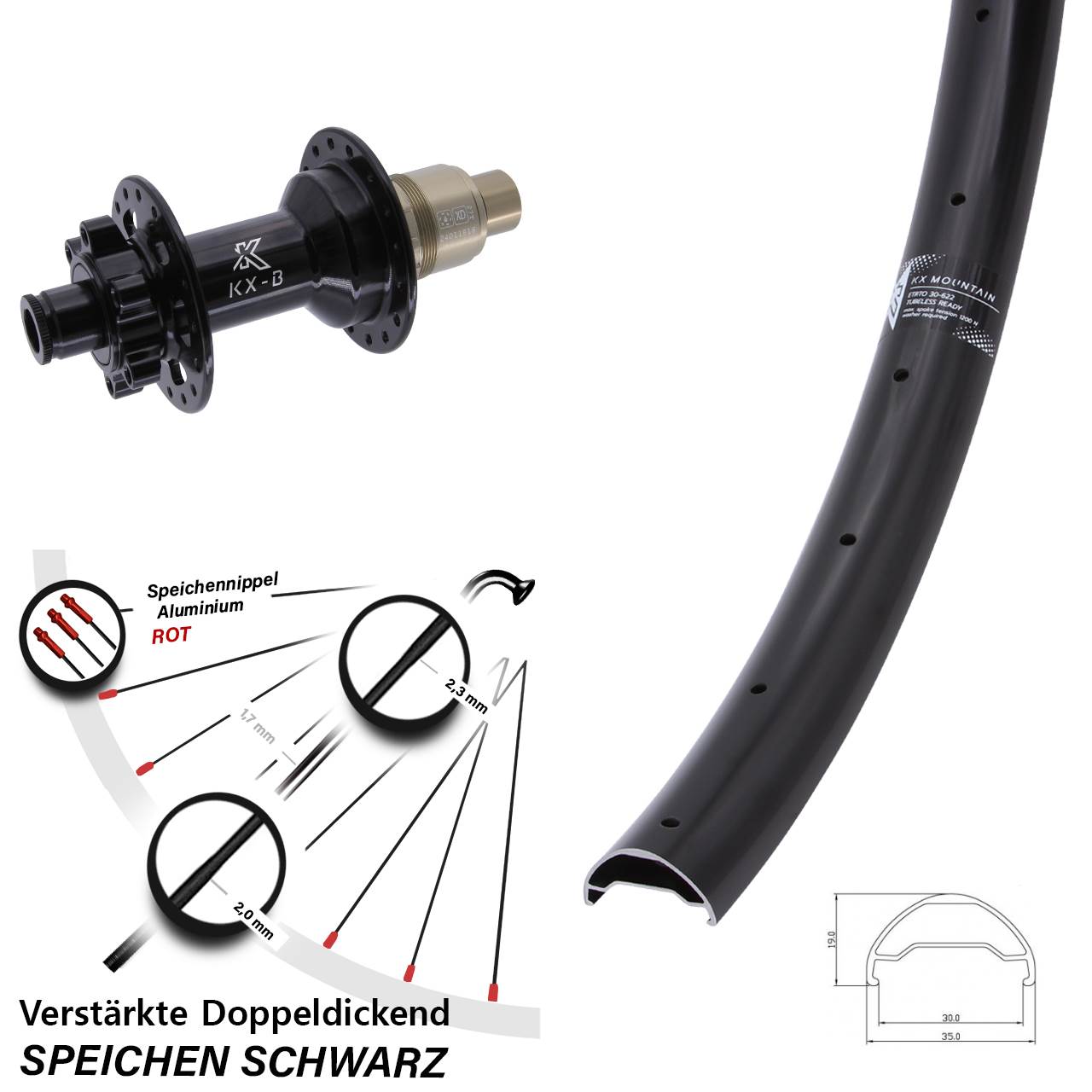 Boost Hinterrad 6-Loch 12x148 29 Zoll KX-B Mountain XD