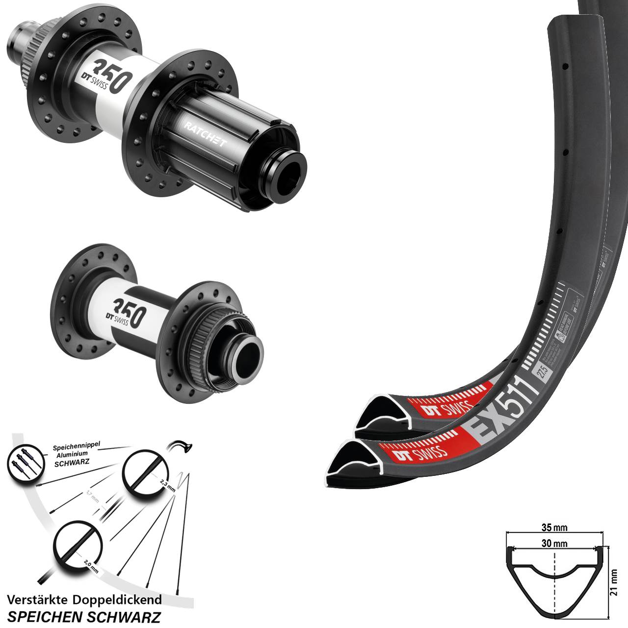 DT Swiss EX 511 DT Swiss 350 27,5 Zoll Centerlock Laufradsatz 15x100 12x142 11-12 fach