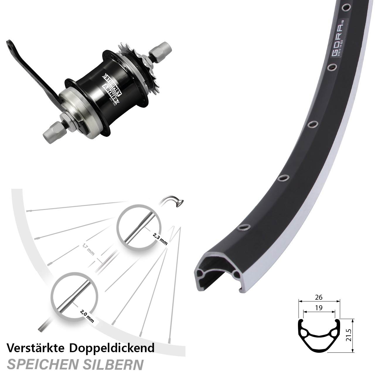 Gora 19 Hinterrad 28 Zoll Sturmey Archer S1C Rücktritt