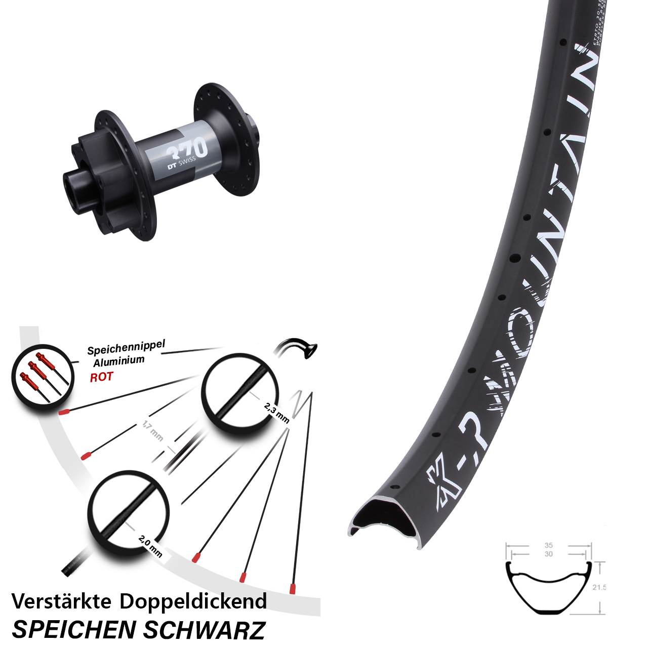 Vorderrad 6-Loch 29 Zoll KX-R Mountain DT Swiss 370 15x100