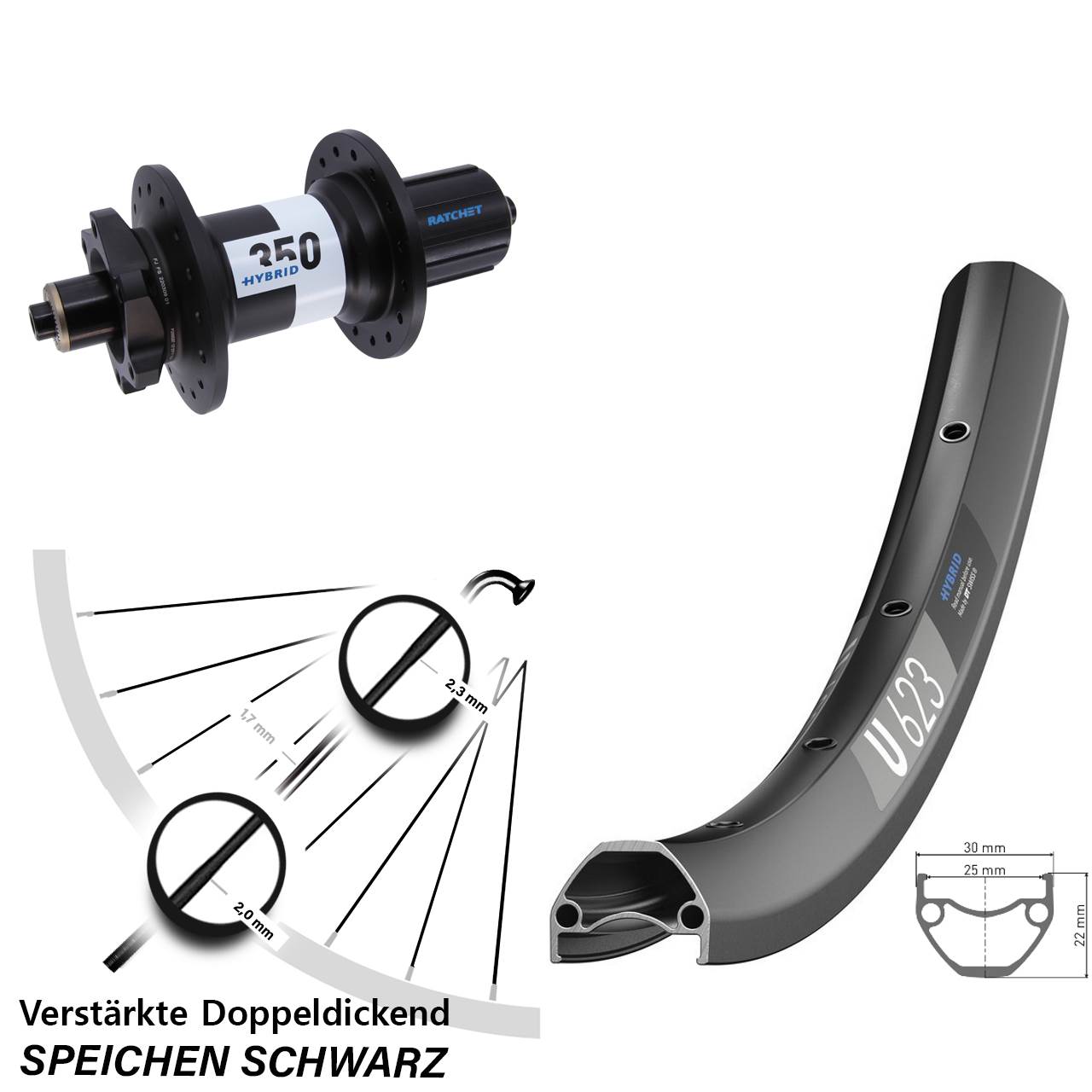 29 Zoll DT Swiss U 623 DT Swiss 350 Hybrid Boost Disc Laufrad QR Boost 8-11 fach HG