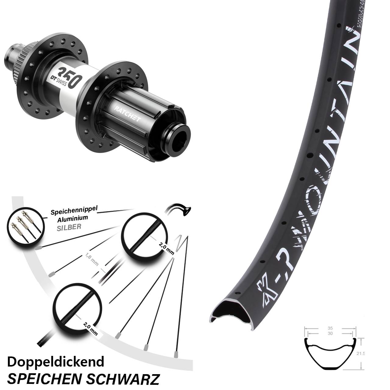 29 Zoll Hinterrad KX-R Mountain DT Swiss 350 Centerlock Steckachse Ratchet 36