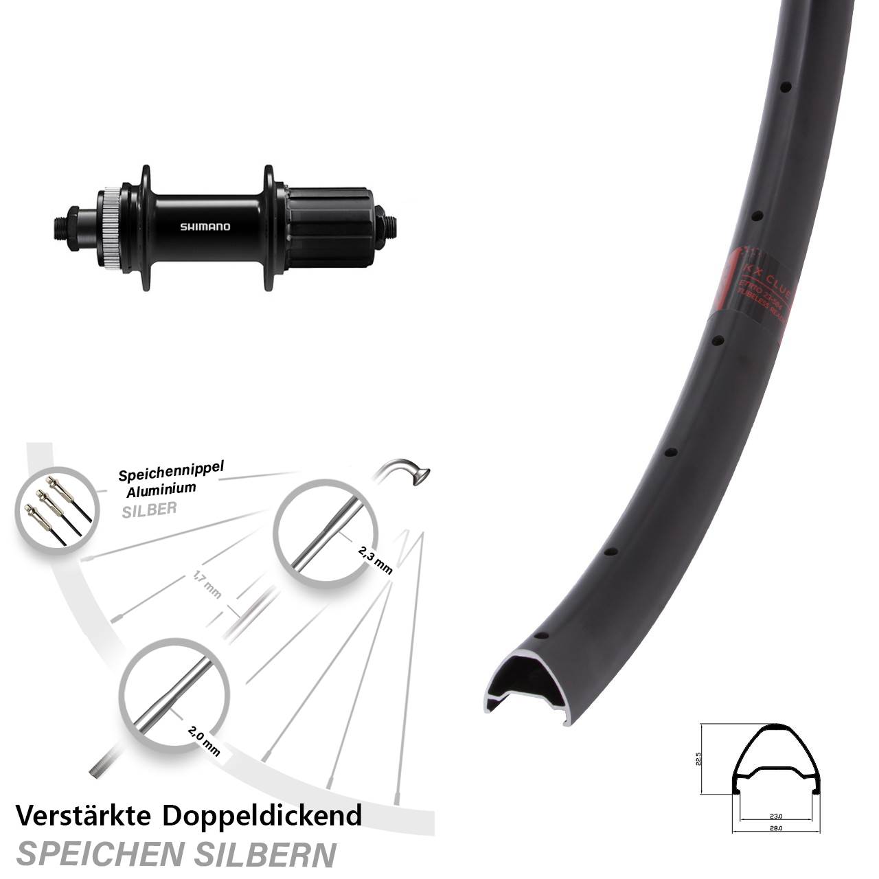 KX Clue Shimano FH-QC400 26 Zoll Disc Hinterrad für Schnellspanner 8-11 fach HG