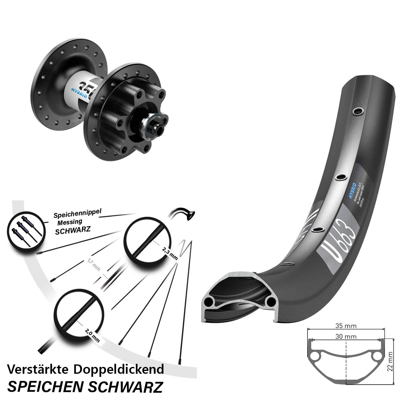 Disc Vorderrad 27,5 Zoll DT Swiss U663-350 Hybrid für Schnellspanner