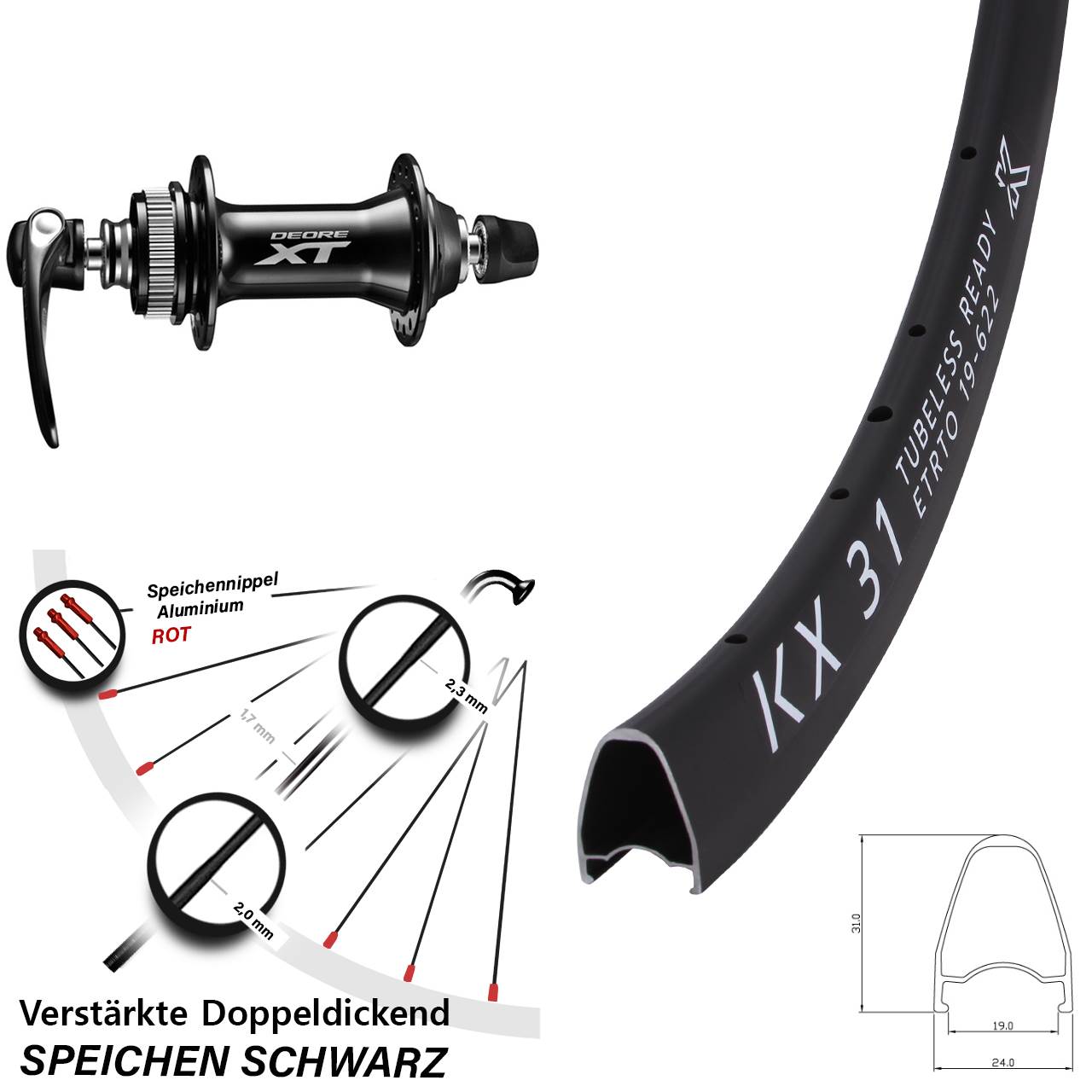 KX-G 31 28 Zoll Disc Vorderrad QR Shimano XT