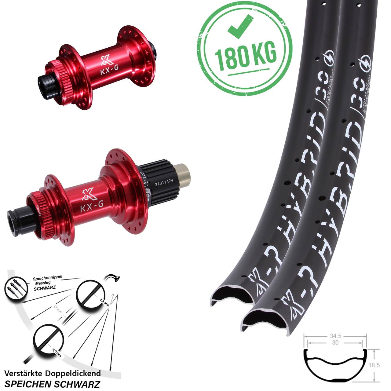 KX-GR Hybrid 30 rot 29 Zoll Centerlock Laufradsatz 15x100 12x142 Shimano Micro Spline