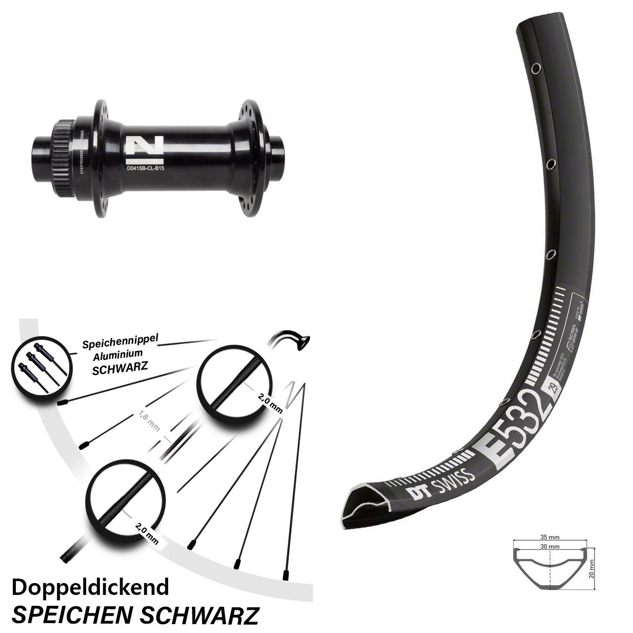 Centerlock Vorderrad 29 Zoll DT Swiss E532 Novatec D041SB 15x110 Boost