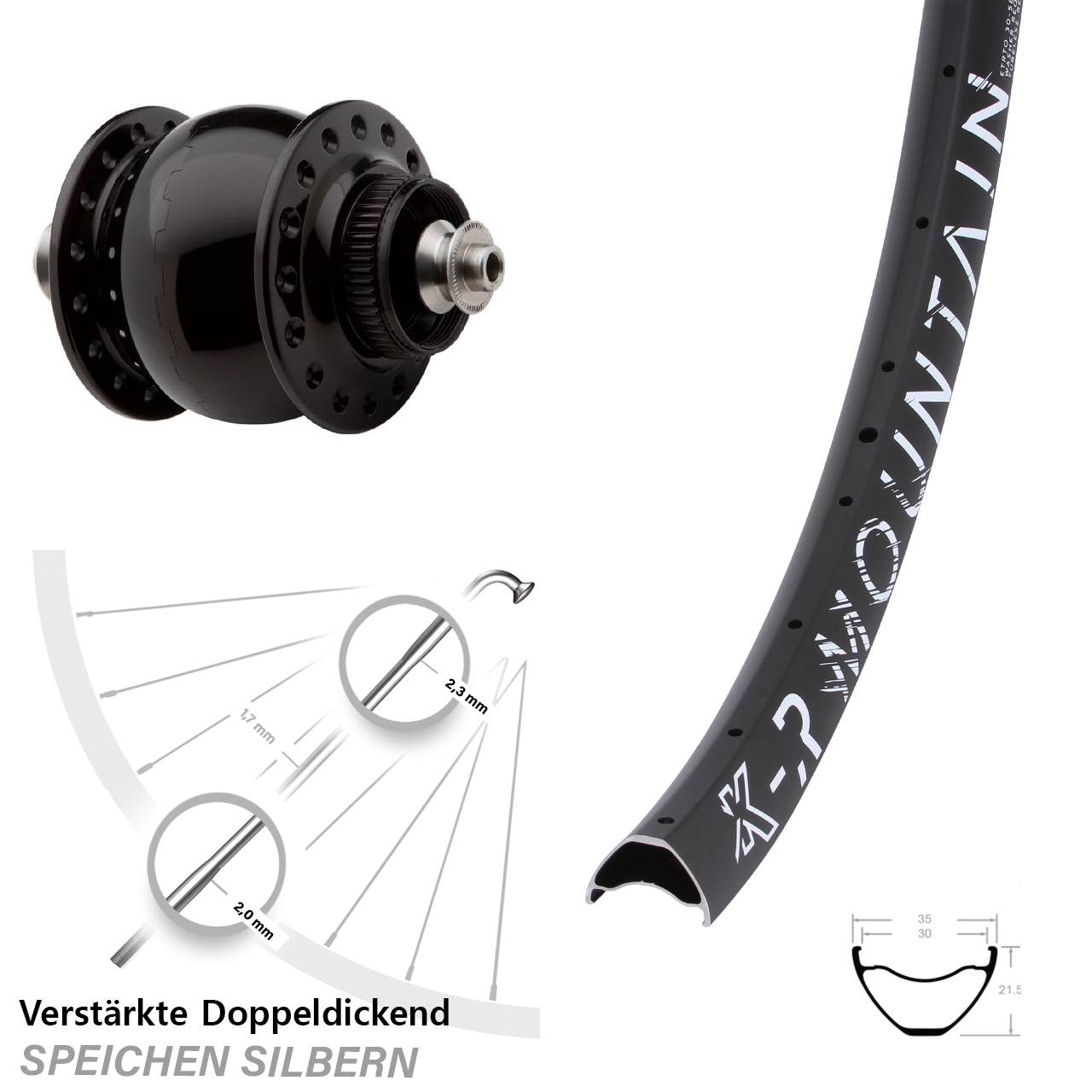 27,5 Zoll KX-R Mountain SON 28 Centerlock Vorderrad mit Nabendynamo QR