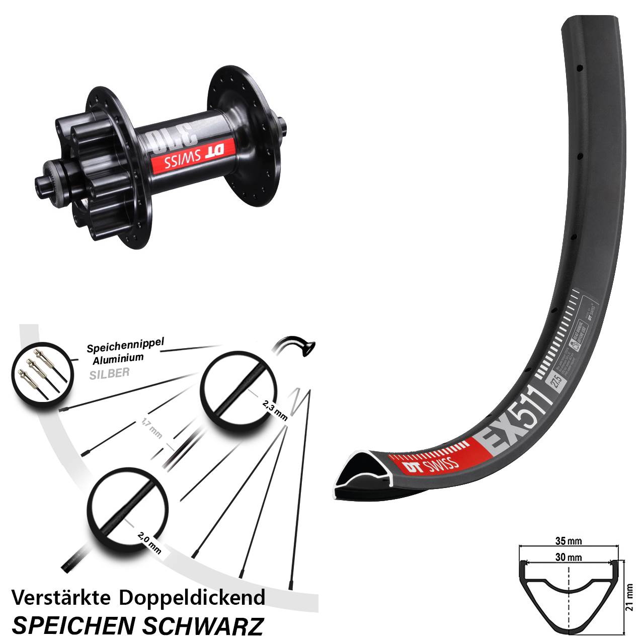 Disc Vorderrad 29 Zoll DT Swiss EX511 DT Swiss 370 QR