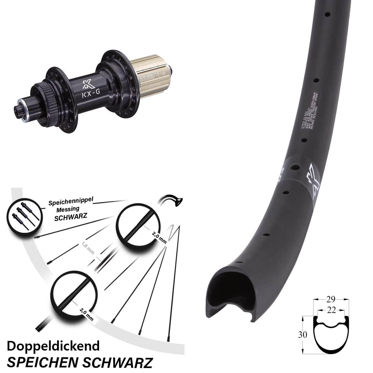 KX-GRC Carbon 29 Zoll Hinterrad Centerlock QR 8-12 fach HG