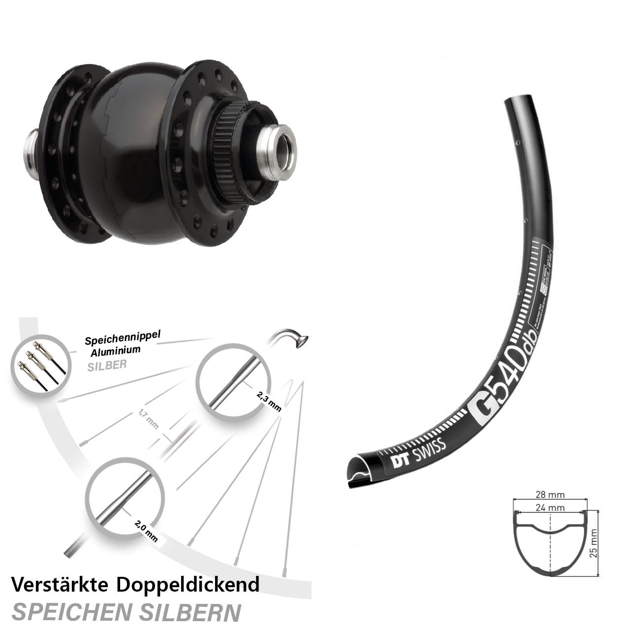 28-29 Zoll verstärktes Nabendynamolaufrad DT Swiss G 540 SON 28 Centerlock Gravel