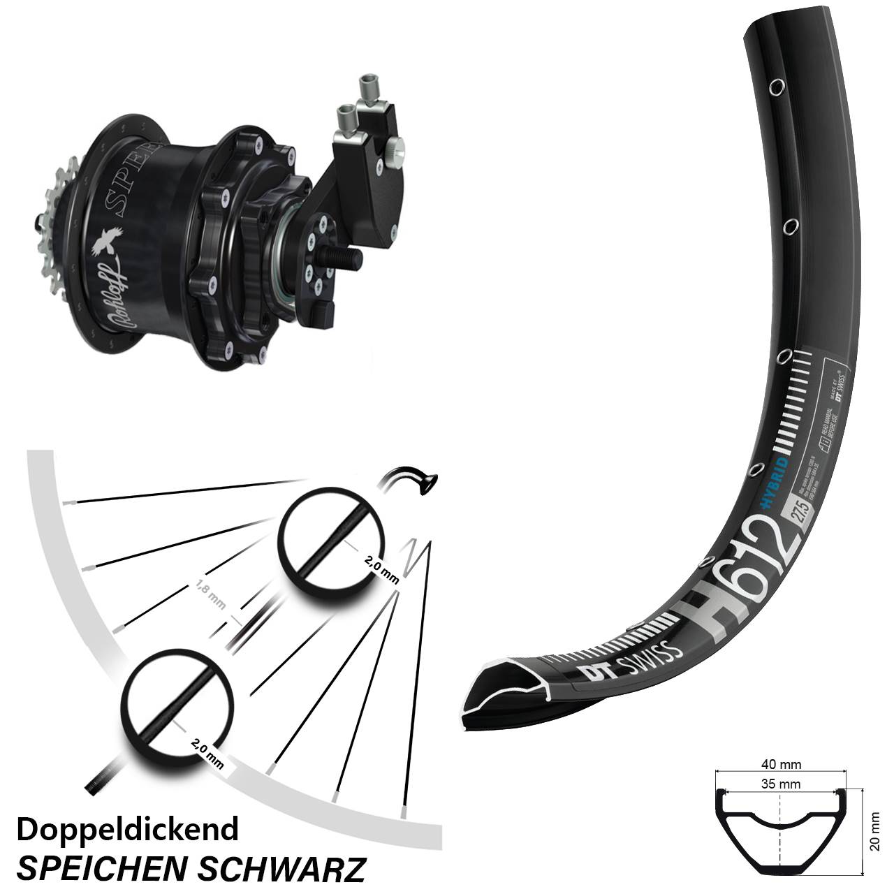 DT Swiss H 612 Rohloff Speedhub 500/14 TS DB OEM 27,5 Zoll Disc Hinterrrad
