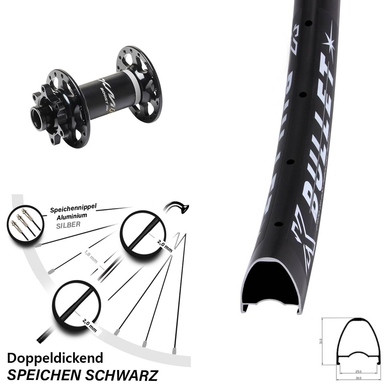 28-29 Zoll KX Bullet Miche XMH 550 Vorderrad 6-Loch 15x110 Boost