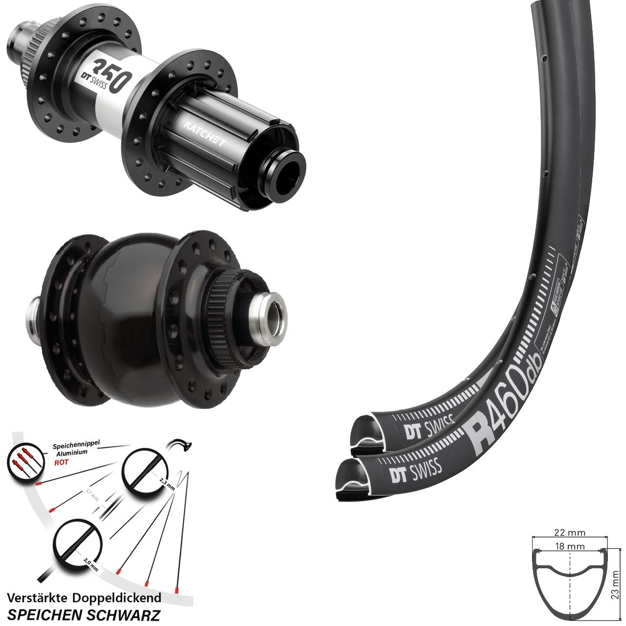 Laufradsatz Centerlock 28 Zoll DT Swiss R460-350 SON delux 11-12 fach HG 12x100/142