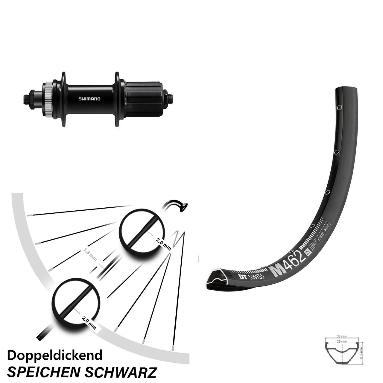 27,5 Zoll DT Swiss M 462 Hinterrad Shimano QC400