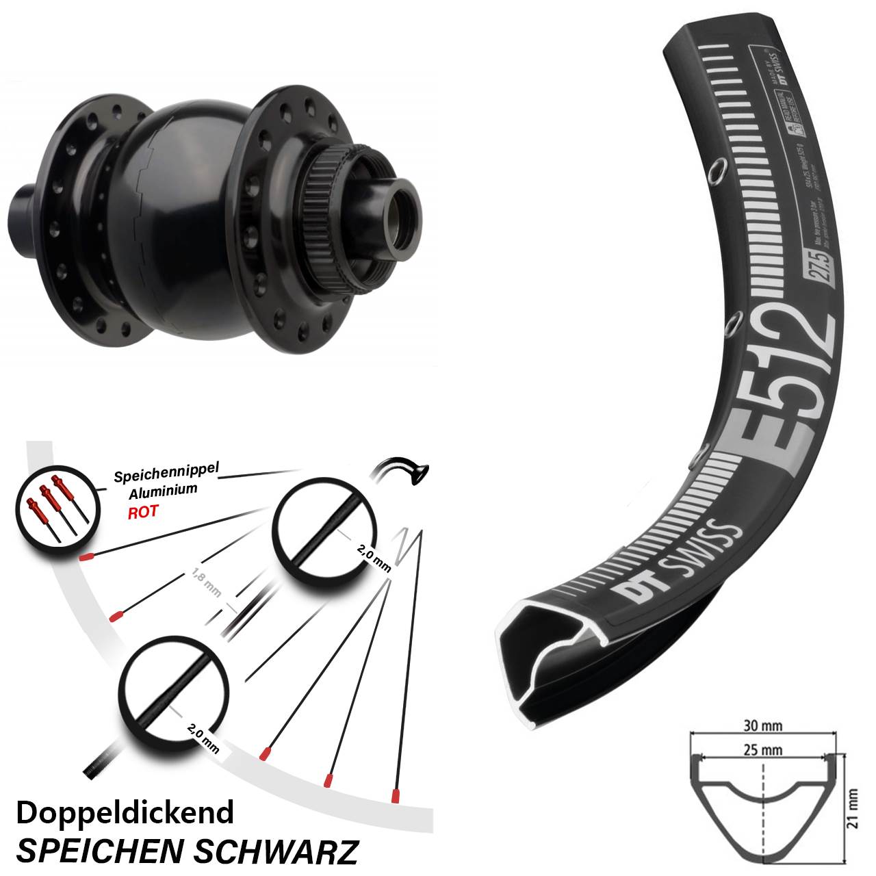 Boost Nabendynamo SON 28 15x110 mm Centerlock DT Swiss E 512 Vorderrad 29 Zoll