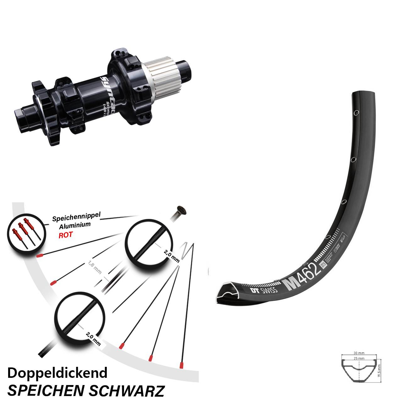 29 Zoll Hinterrad DT Swiss M462 mit Syntace Boost 6-Loch Micro Spline Straightpull